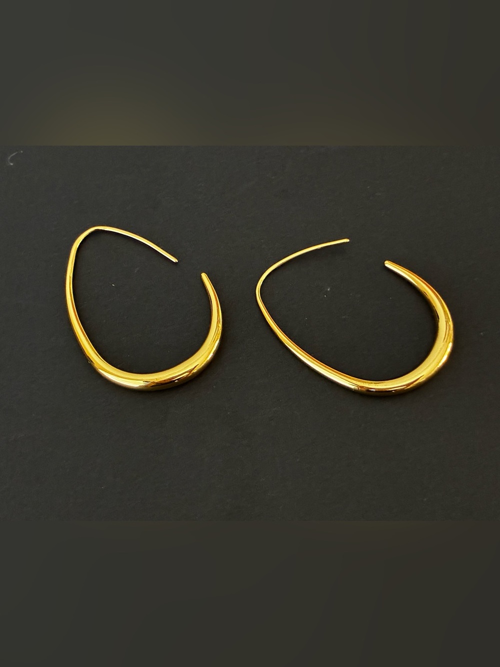 Gold Tone Curved Hoop Earrings - Picture 2 of 6